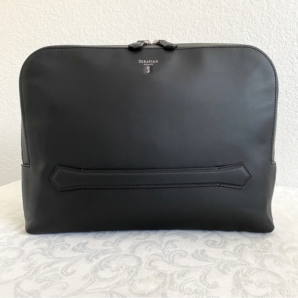 Serapian black Leather Document laptop Case
